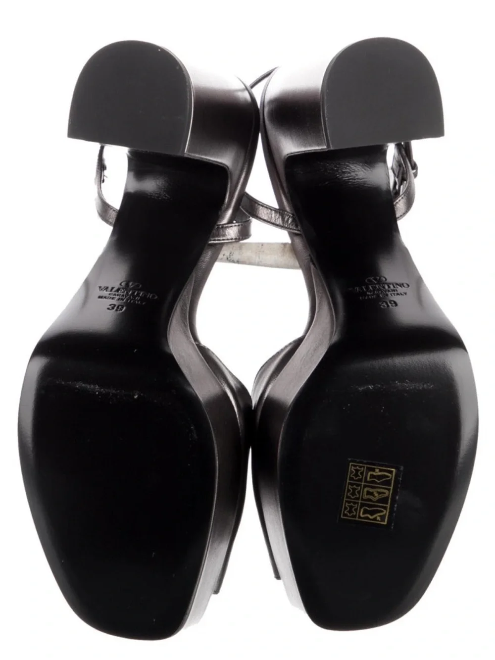 Valentino Garavani Metallic Gunmetal VLogo Platform Sandals